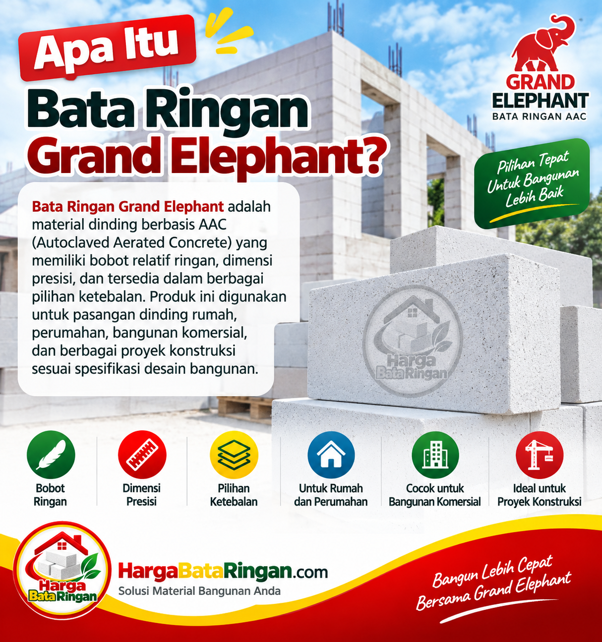Bata Ringan Grand Elephant AAC untuk dinding rumah dan proyek konstruksi