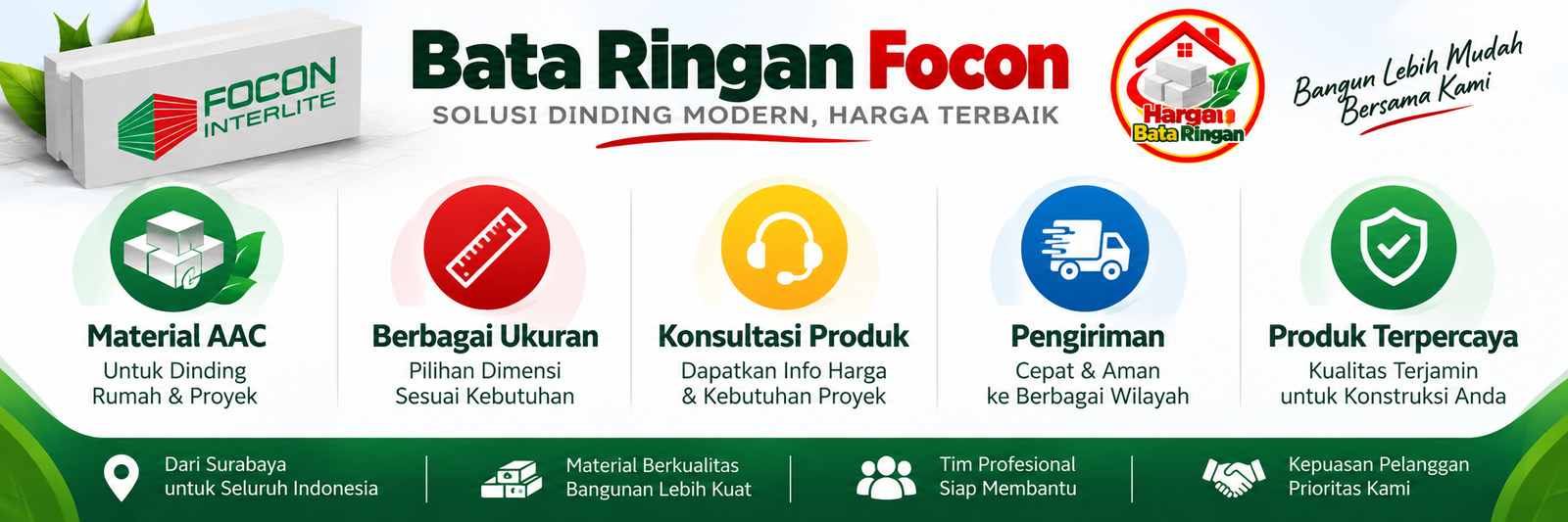 Bata Ringan Focon AAC untuk dinding rumah dan proyek