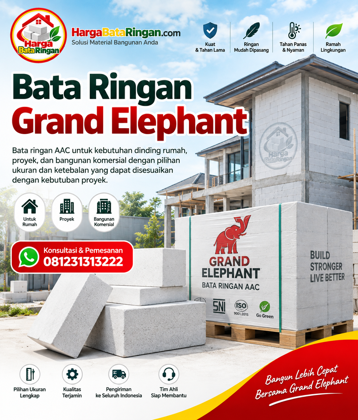 Bata Ringan Grand Elephant untuk dinding rumah dan proyek bangunan